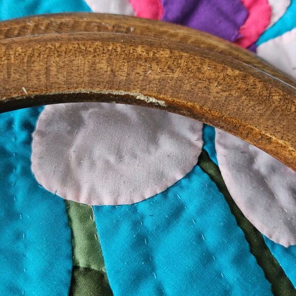 RT Import Boho Multicolor Hawaii Tropical Floral Purse Wood Handle Quilted Bag - Picture 16 of 16